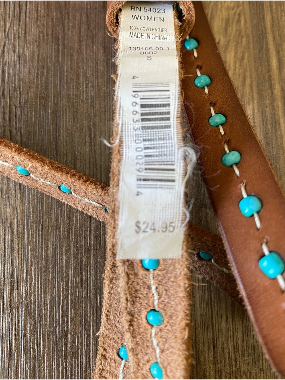 Brown Leather Belt with Turquoise Studs Small - Picture 3 of 3